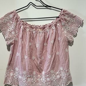 🛍️ Hollister Red and White Striped Lace Blouse